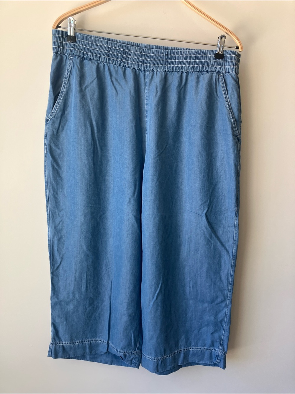 STELLA CARAKASI City Pants Light Blue Elastic Waist Flowy Tencel Capris Size XL